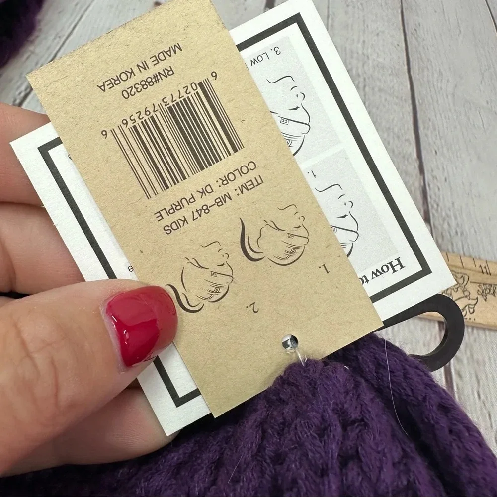 NWT boutique C.C. beanie and headband deep purple kids messy bun beanie tail